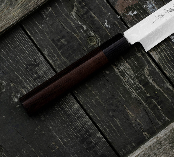 Hideo Kitaoka Shirogami Satin Damascus Nóż Yanagiba 21 cm