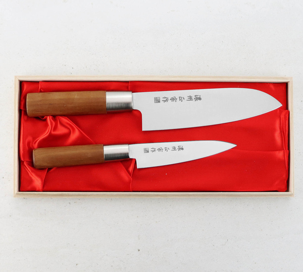 Satake Masamune Zestaw w Drewnianym Pudełku Nóż Santoku + Uniwersalny