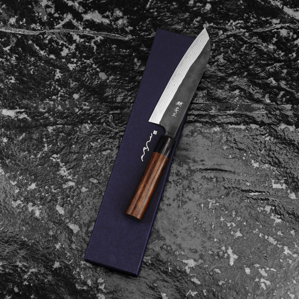 Anryu Hamono Shirogami#2 Kurouchi Damascus Nóż Santoku 17 cm