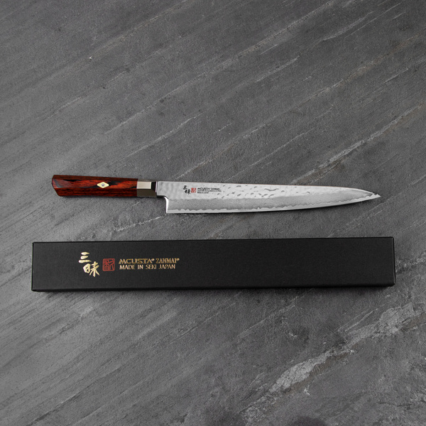 Mcusta Zanmai Supreme Hammered VG-10 Nóż Sujihiki 27 cm