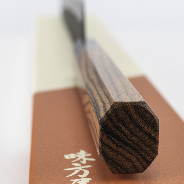 Mutsumi Hinoura Shirogami#2/Iron Nashiji Nóż Sujihiki 27 cm