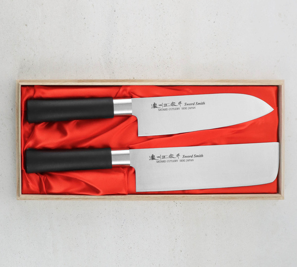 Satake Saku Zestaw w Drewnianym Pudełku Nóż Santoku + Nakiri