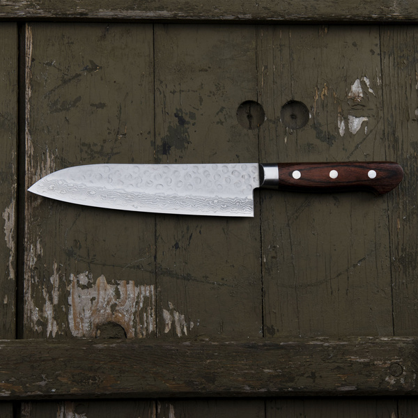 Tsunehisa VG-10 Damascus Brown Nóż Santoku 18 cm