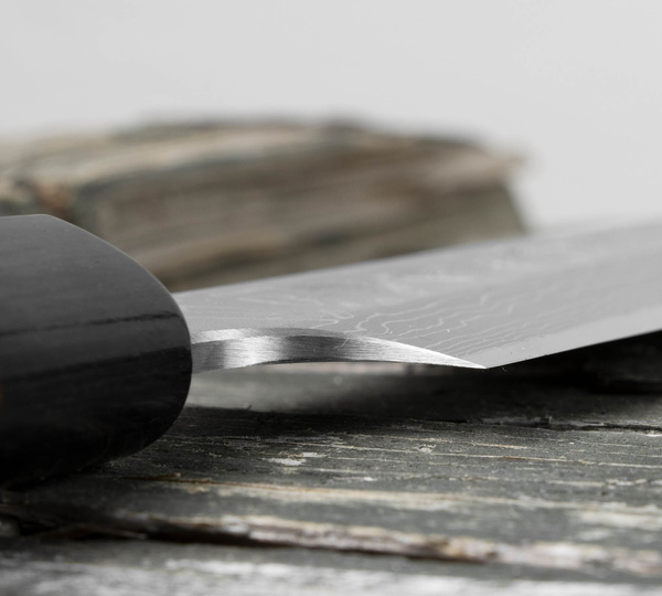 Hideo Kitaoka Shirogami#2 Satin Damascus Nóż Yanagiba 30 cm