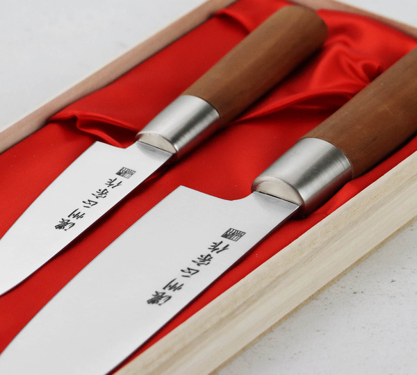 Satake Masamune Zestaw w Drewnianym Pudełku Nóż Santoku + Uniwersalny