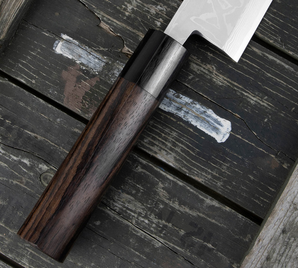 Hideo Kitaoka Shirogami#2 Satin Damascus Nóż Miroshi Deba 21 cm