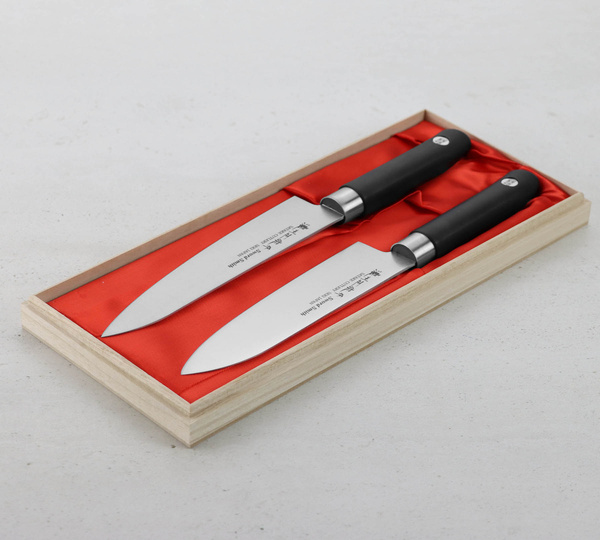 Satake Sword Smith Zestaw w drewnianym pudełku Nóż Szefa + Santoku