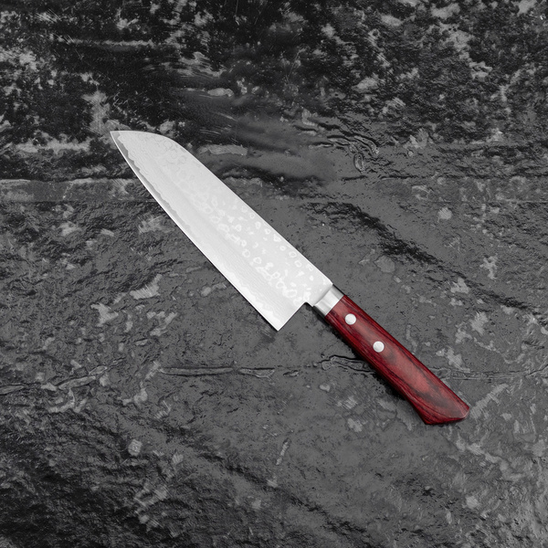 Kunio Masutani VG-10 Damascus Hammered Red Nóż Santoku 17 cm