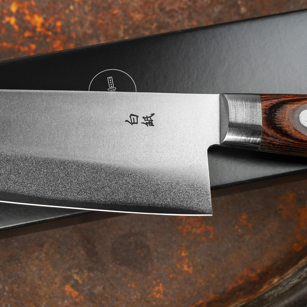 Yasuhiro Gen Shirogami#2/SS Mahogany Nóż Santoku 16,5 cm