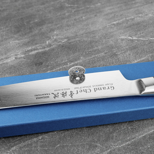 Sakai Takayuki Seigaiha Bohler N685 Damascus Nóż Sujihiki 25 cm