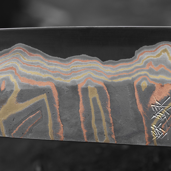 Hatsukokoro Irodori Aogami#2 Rainbow Damascus Kurozome Nóż Szefa kuchni 23 cm