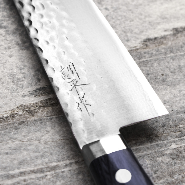 Kunio Masutani VG-10 Hammered Blue Damascus Nóż Santoku 17 cm