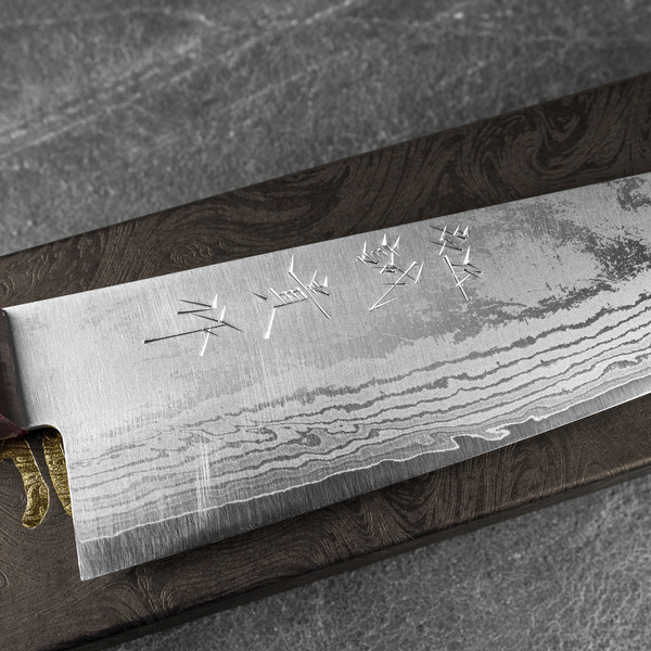 Shigeki Tanaka VG-10 Damascus Red Nóż Santoku 16,5 cm
