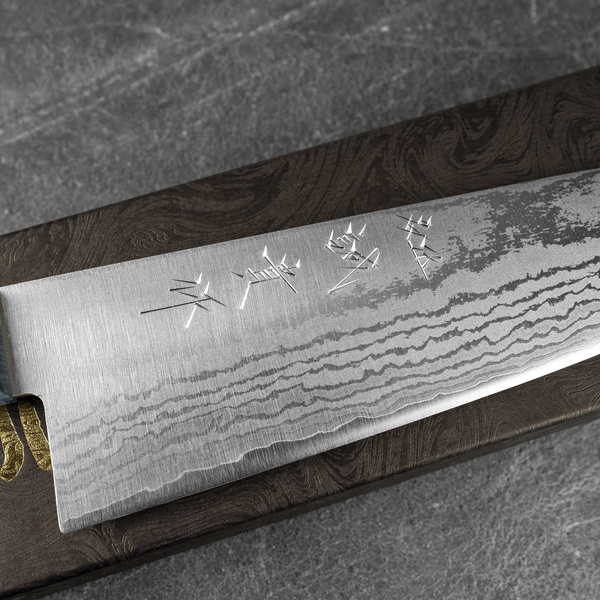 Shigeki Tanaka VG-10 Damascus Blue Nóż Santoku 16,5 cm