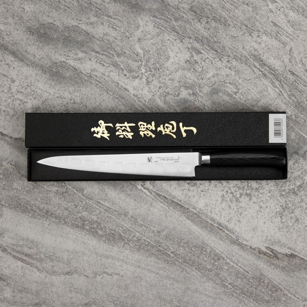Tamahagane San Black VG-5 Nóż Sujihiki żłobiony 24 cm