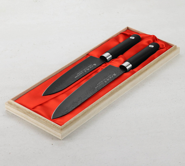 Satake Sword Smith Black Zestaw w drewnianym pudełku Nóż Szefa + Santoku