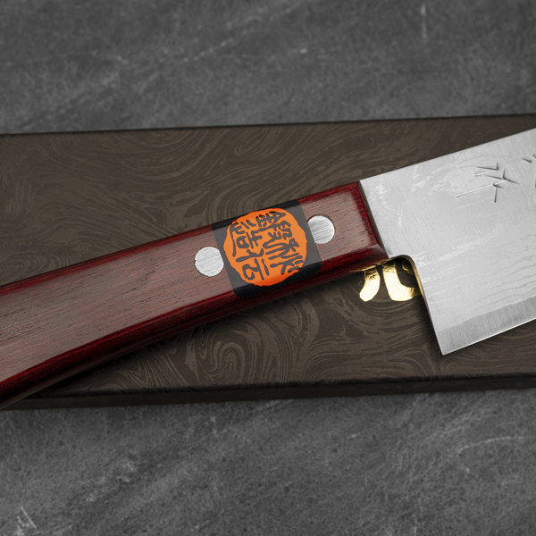 Shigeki Tanaka VG-10 Damascus Red Nóż Santoku 16,5 cm