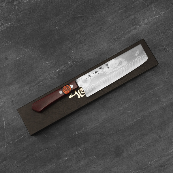 Shigeki Tanaka VG-10 Damascus Red Nóż Nakiri 16,5 cm