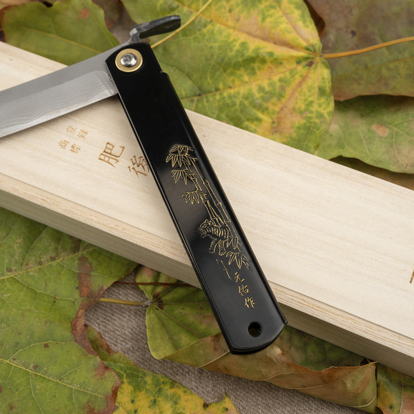 Nóż kieszonkowy Higonokami Kanekoma Aogami#2 Damascus Engrawing Black 9,5 cm