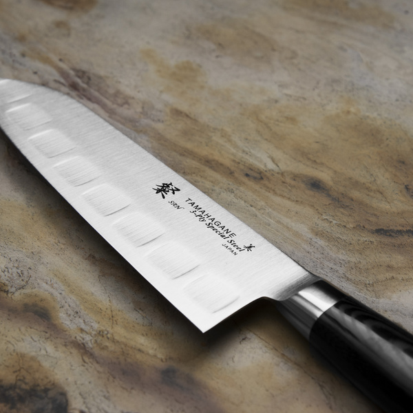 Tamahagane San Black VG-5 Nóż Santoku żłobiony 17,5 cm