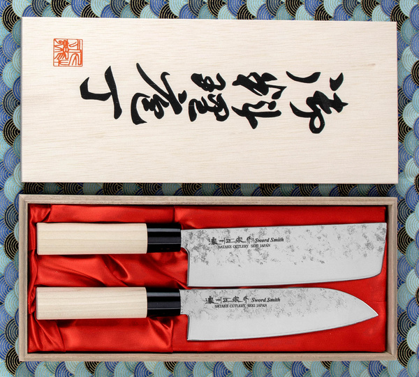Satake Nashiji Natural Zestaw w Drewnianym Pudełku Nóż Santoku + Nakiri