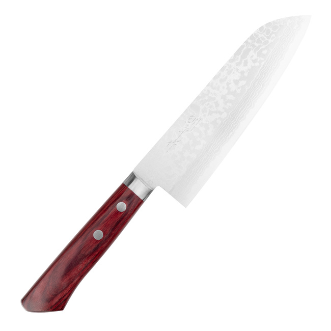 Kunio Masutani VG-10 Damascus Hammered Red Nóż Santoku 17 cm