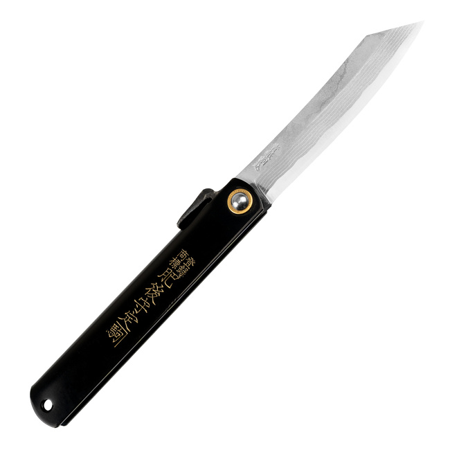 Nóż kieszonkowy Higonokami Kanekoma Aogami#2 Damascus Engrawing Black 9,5 cm