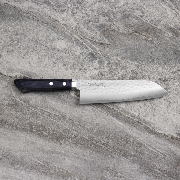 Kunio Masutani VG-10 Hammered Blue Damascus Nóż Santoku 17 cm