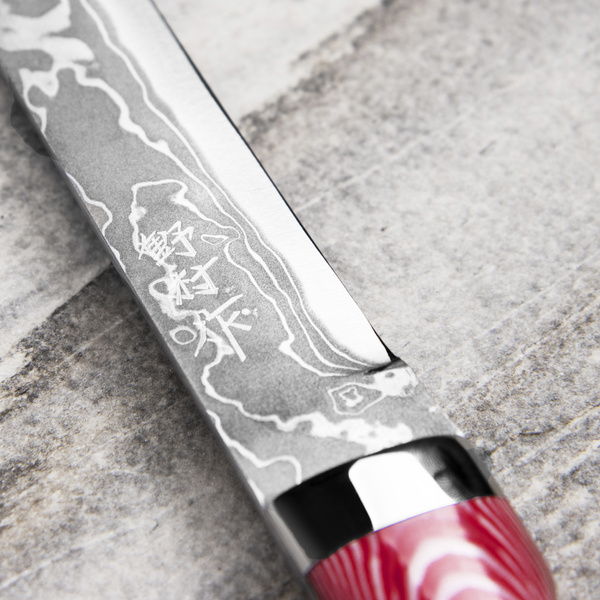 Ryo Nomura Shirogami#2 Damascus Wharncliffe Red/Black Large