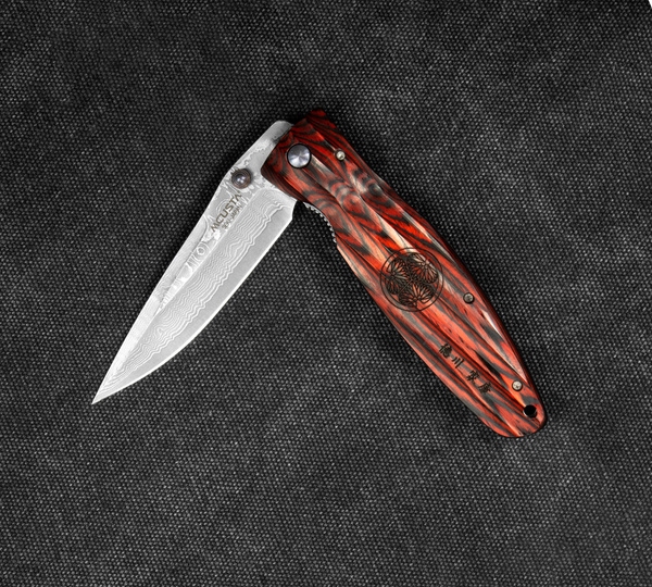 Nóż składany Mcusta Sengoku Red Pakka Damascus VG-10 9 cm
