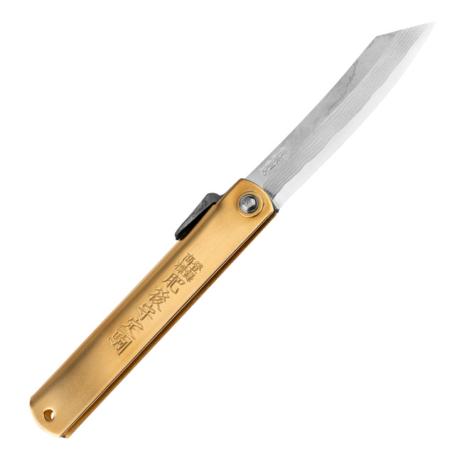 Nóż kieszonkowy Higonokami Kanekoma Aogami#2 Damascus Engrawing Brass 9,5 cm