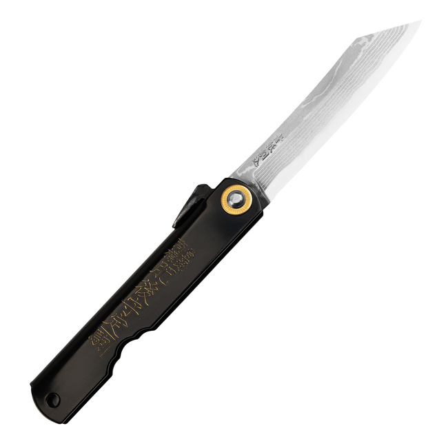 Nóż kieszonkowy Higonokami Kanekoma Aogami#2 Damascus Engrawing Black 7 cm