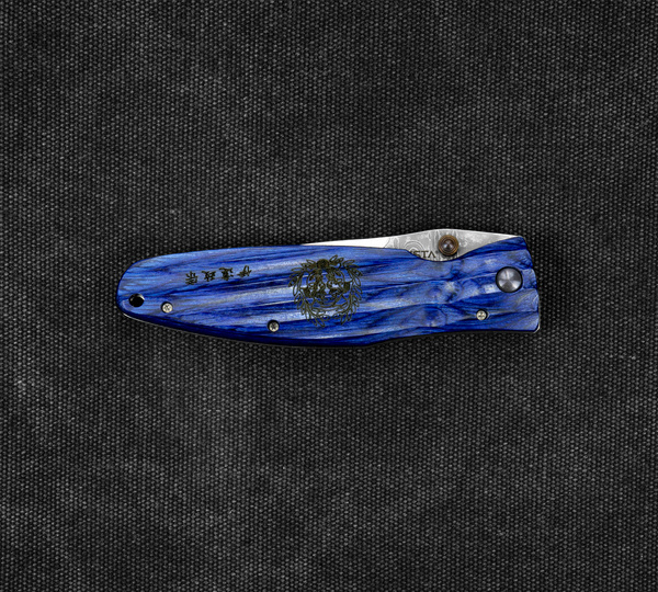 Nóż składany Mcusta Sengoku Blue Pakka Damascus VG-10 9 cm