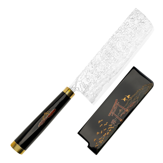 Takeshi Saji Art Tori Fuji on Lake R-2 Nóż Nakiri 17 cm + Saya