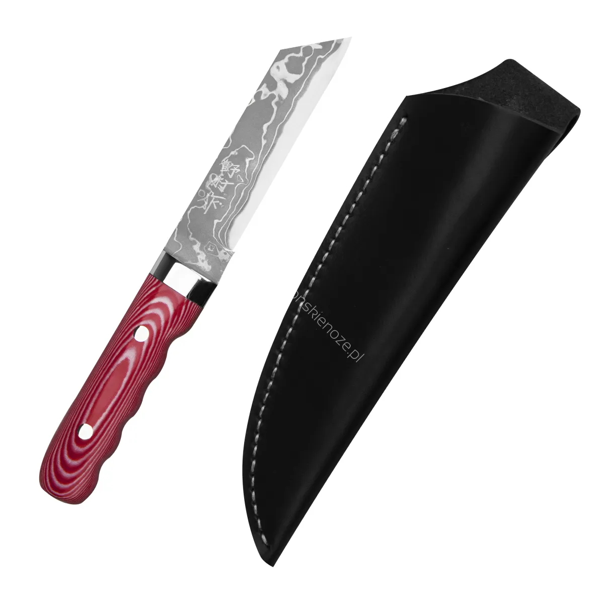 Ryo Nomura Shirogami#2 Damascus Wharncliffe Red/Black Large