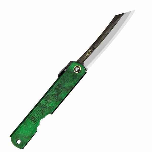 Nóż kieszonkowy Higonokami Kanekoma Zielony Metalik Aogami#2 8 cm