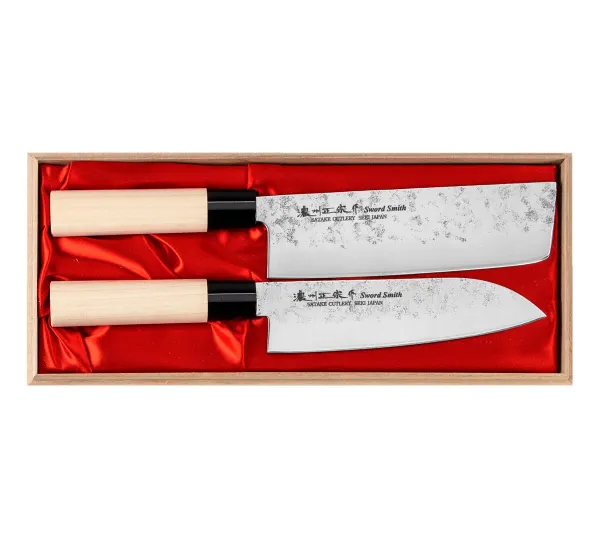 Satake Nashiji Natural Zestaw w Drewnianym Pudełku Nóż Santoku + Nakiri