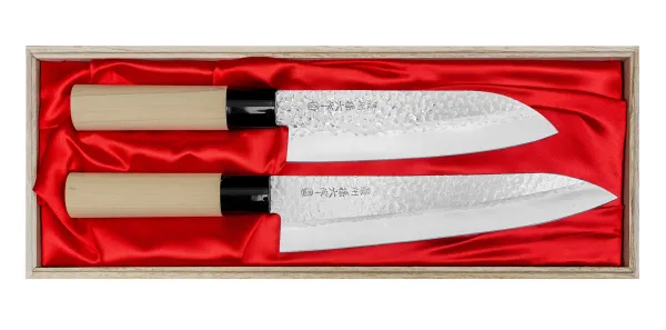 Satake Magaroku Saku Zestaw w Drewnianym Pudełku Nóż Szefa + Santoku