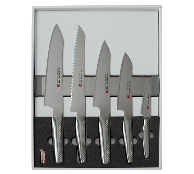Zestaw 5 noży + listwa magnetyczna | Global NI