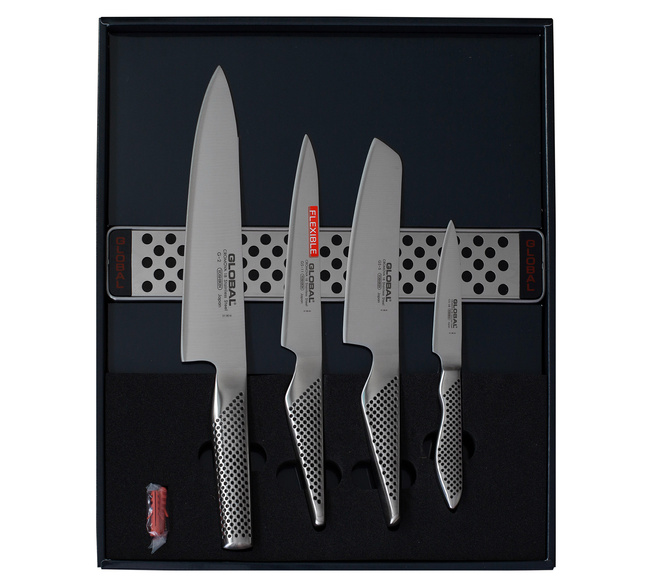 Zestaw 4 noży + listwa magnetyczna | Global 