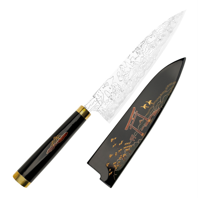 Takeshi Saji Art Tori Fuji on Lake R-2 Nóż Szefa kuchni 21 cm + Saya